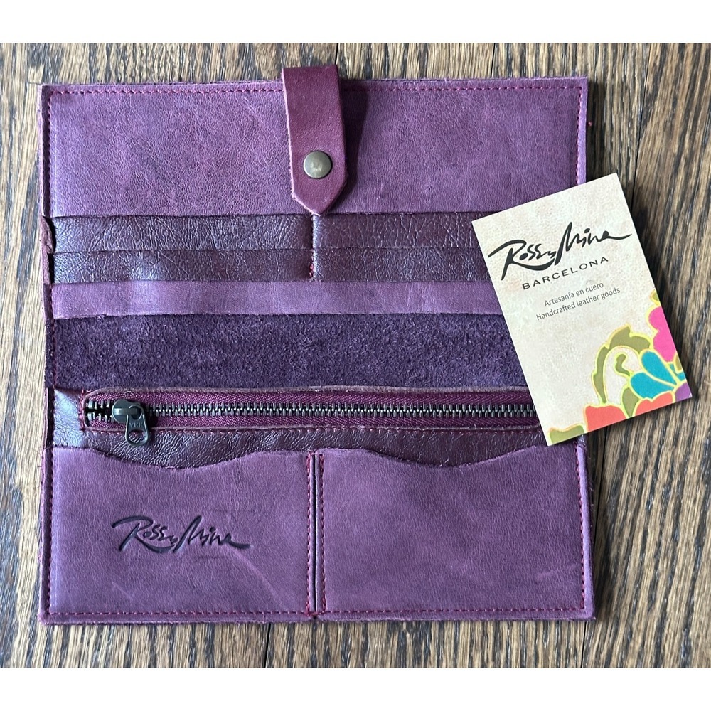 Rossy Mina Handcrafted Purple Leather Womens Wallet Barcelona Spain Snap Closure - Picture 5 of 6